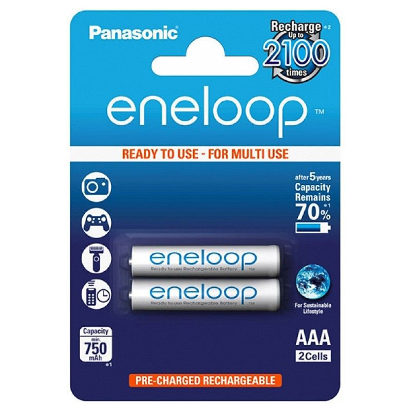 Аккумуляторные батарейки (мизинчиковые) Panasonic Eneloop тип AAA, 2 шт .