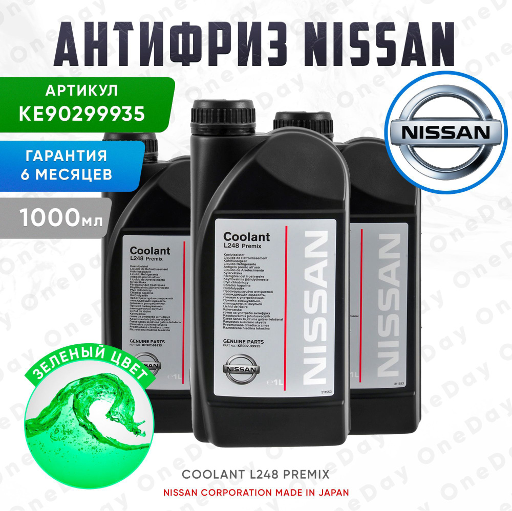 Антифриз готовый NISSAN Coolant L248 Premix, 1 л Жидкость охлаждающая Nissan (Ниссан), цвет зелёный, #1