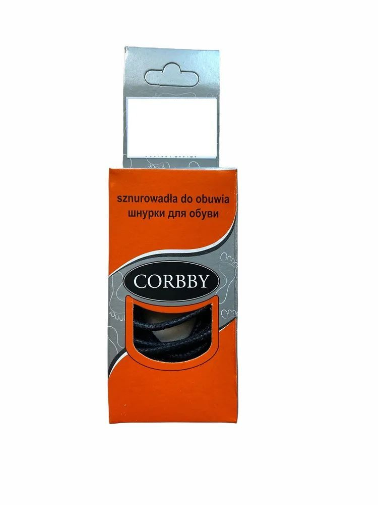 Шнурки 90 см круглые тонкие черные CORBBY хлопок c пропиткой  #1