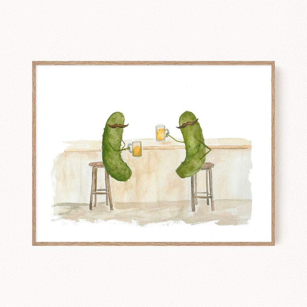 Постер для интерьера "Pickles Chill - Огурчики отдыхают в пабе", 30х40 см  #1
