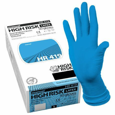 Перчатки латексные смотровые Manual HIGH RISK HR419, Австрия, размер S, малый, 50 штук в наборе  #1