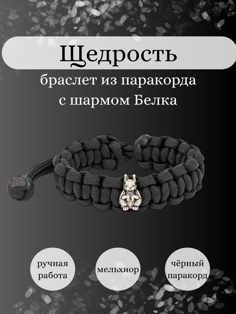 Браслет из паракорда женский на руку "Щедрость" с шармом подвеской из мельхиора Белка, оберег, талисман #1