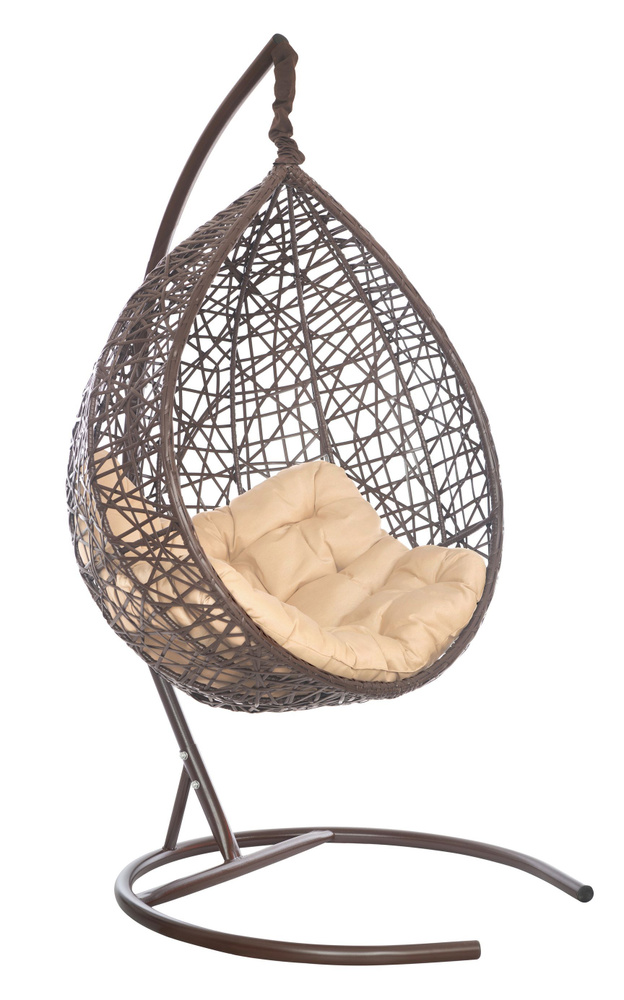 Подвесное кресло-кокон VALENCIA коричневый + каркас (бежевая подушка)  #1