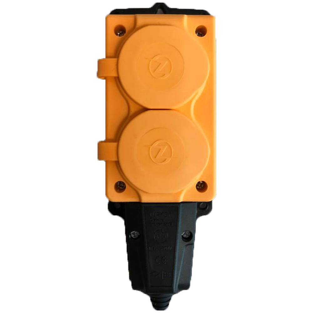 Колодка штепсельная для удлинителя NE-AD, 2 г-н с/з с крышками 16А, IP54,(каучук), цвет оранжевый  #1