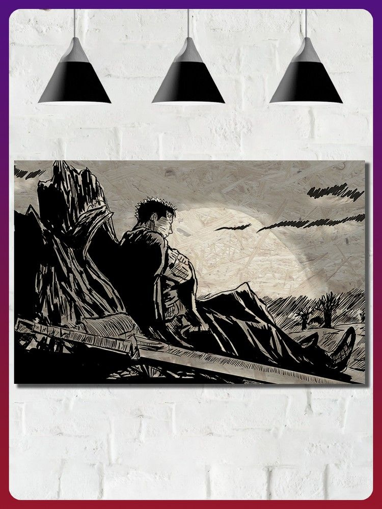 Картина интерьерная на рельефной доске ОСП аниме берсерк (гатс, гриффит, каска, berserk) - 18033  #1