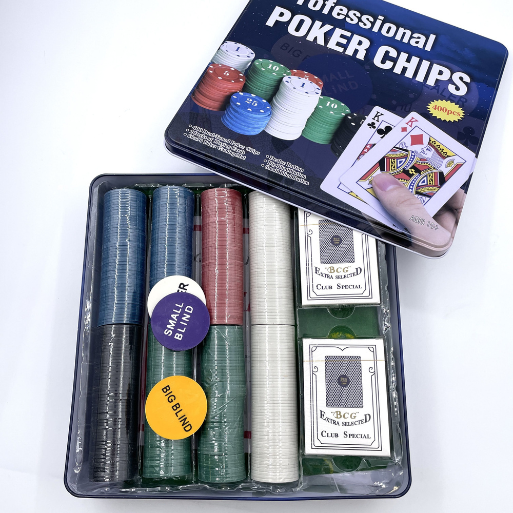 Покерный набор Professional Poker Chips с сукном 60х90 см, 400 фишек, в металлическом боксе / Товары #1