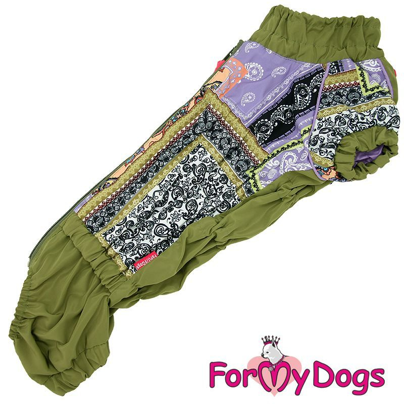 Дождевик для такс ForMyDogs Пэчворк зеленый на девочек 619SS-2022 F, Размер TM2  #1