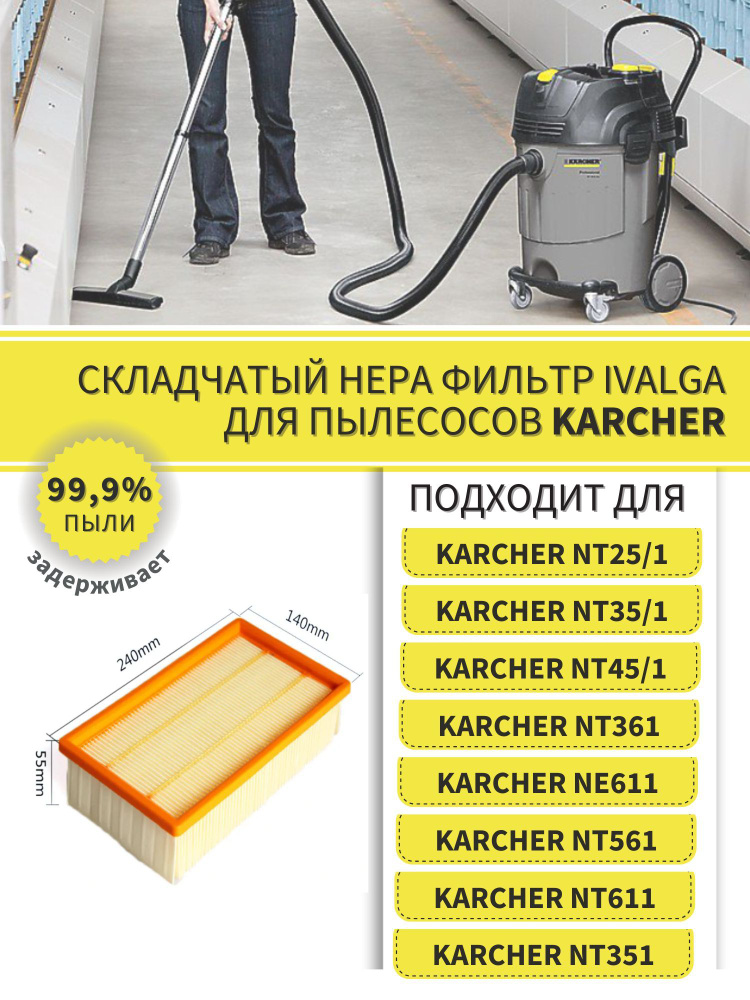 Фильтр для пылесосов Karcher NT25/1 NT35/1 NT45/1 NT361 NE611 NT561 NT611 NT351 8,923-368,0  #1