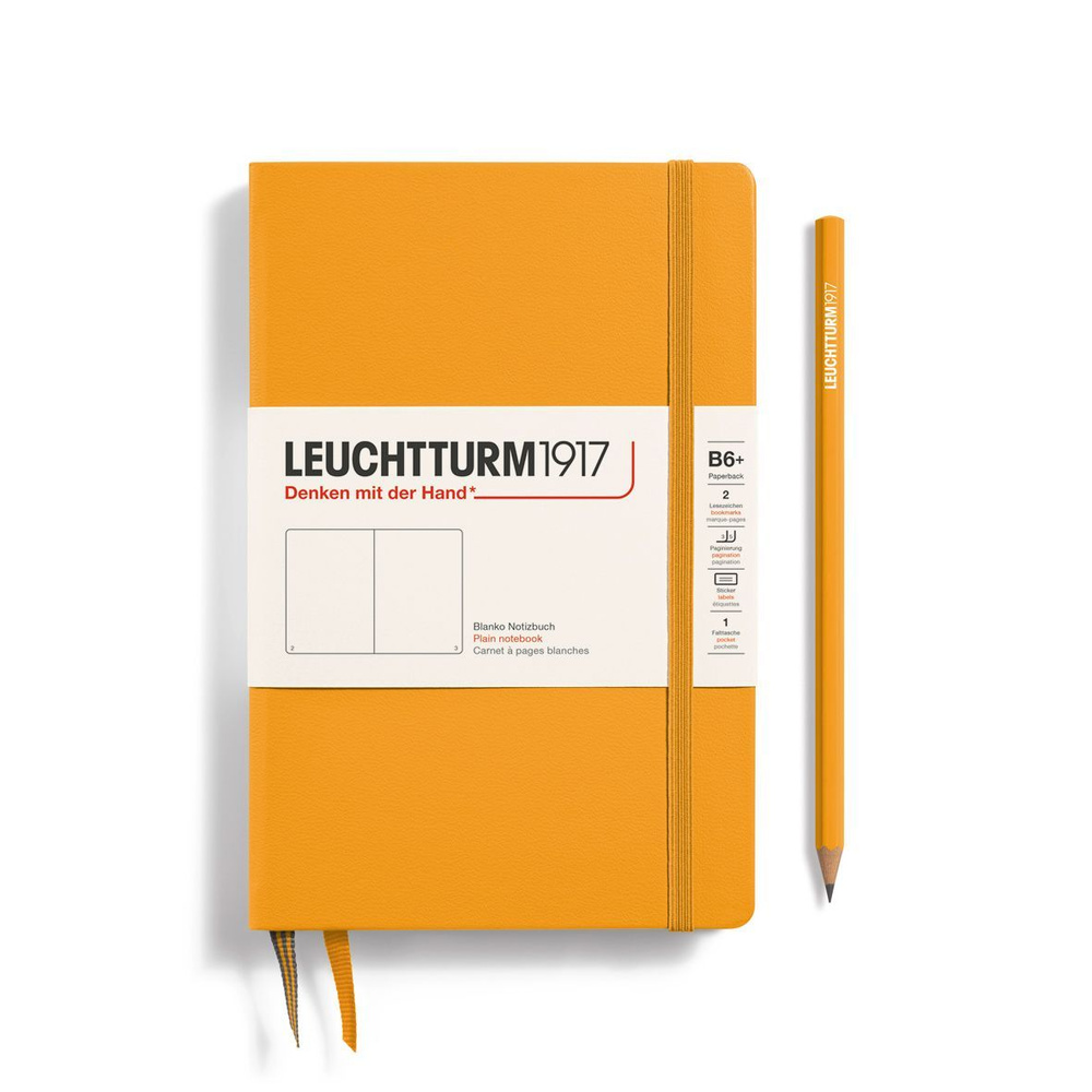 Блокнот Leuchtturm1917 Paperback B6+, твердая обложка, нелинованный, цвет восходящее солнце + держатель #1