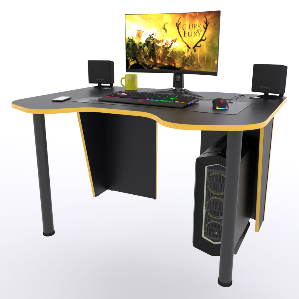 Компьютерный стол "Старк", 120х90х75 см, чёрный с жёлтой кромкой  #1