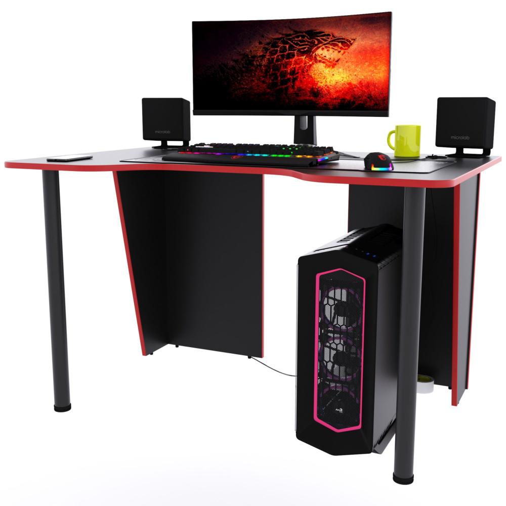 Прямой компьютерный стол "Лакер", 120х80х75 см, чёрный с красной кромкой  #1
