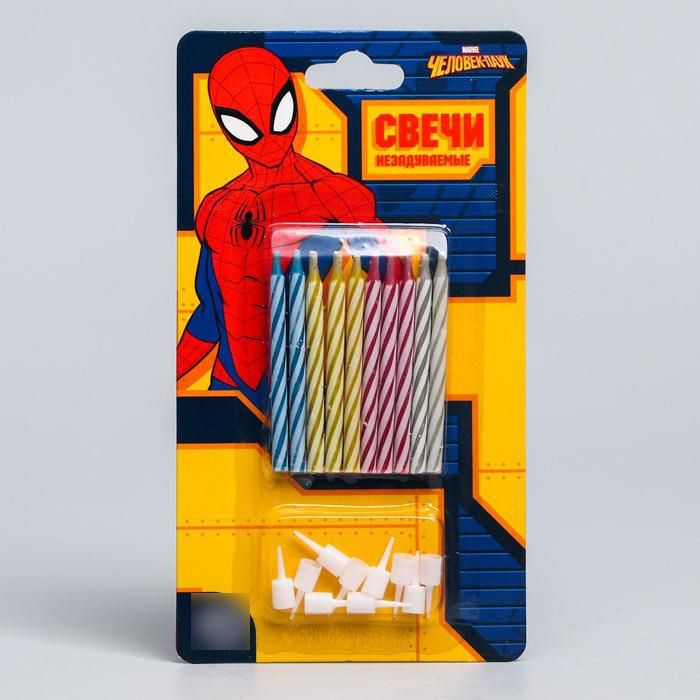 Marvel, Набор свечей незадуваемые для торта, Человек-Паук, оранжевая упаковка, 3 набора по 10 штук  #1