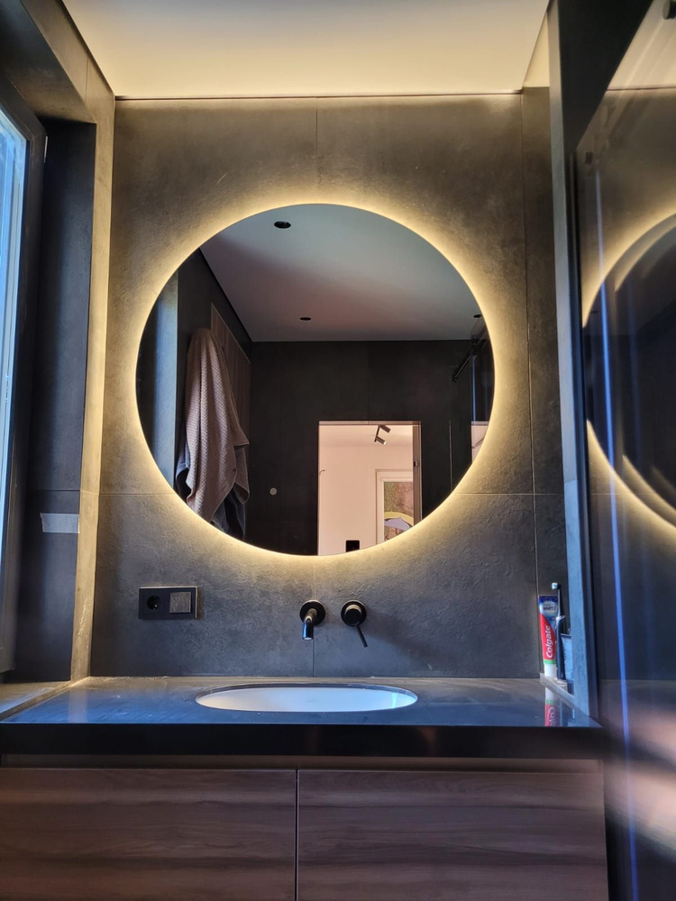 Зеркало 60 см на батарейках с подсветкой LED "Венера", настенное круглое интерьерное в стиле лофт, для #1