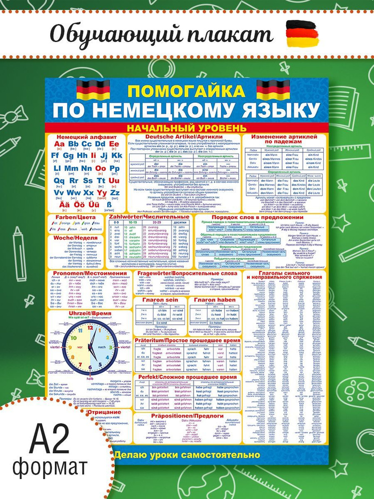 Обучающий плакат помогайка по немецкому языку начальный уровень в школу А2  #1