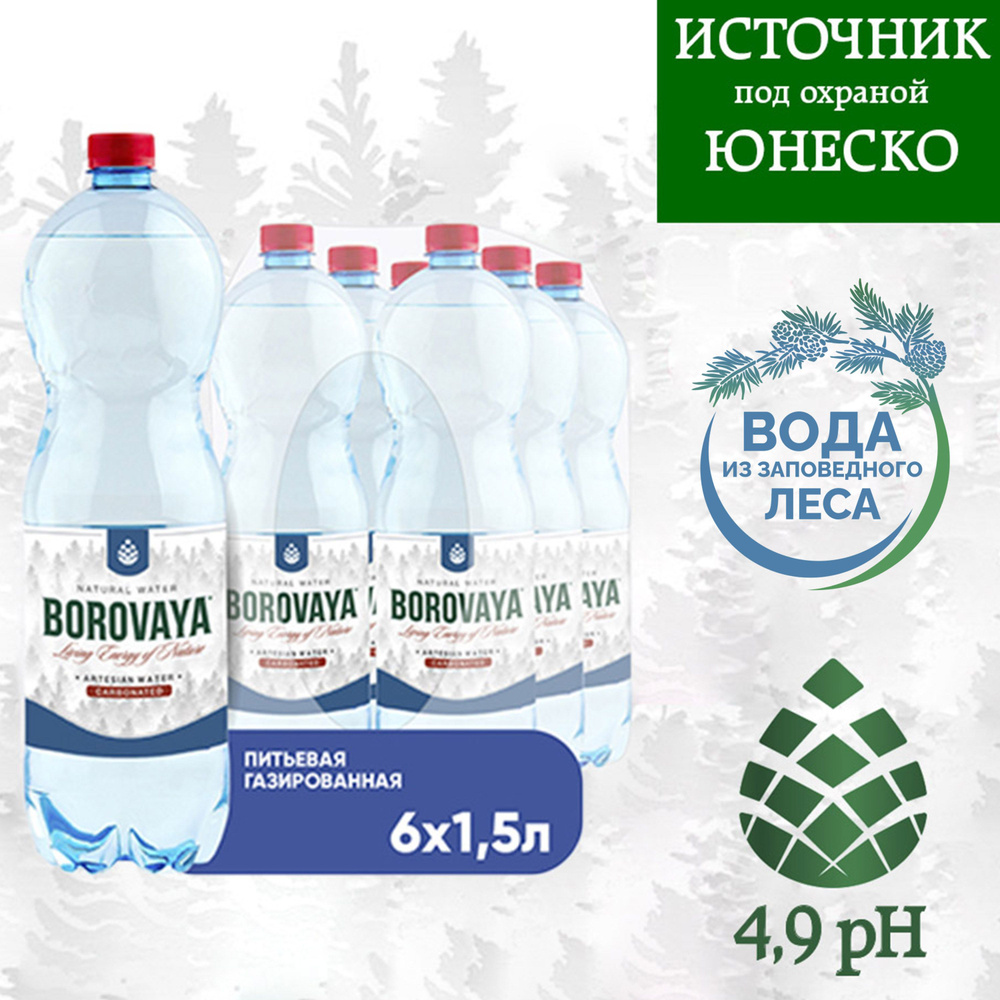 Вода питьевая BOROVAYA (БОРОВАЯ) природная газированная, пэт 1.5 л х 6 шт  #1