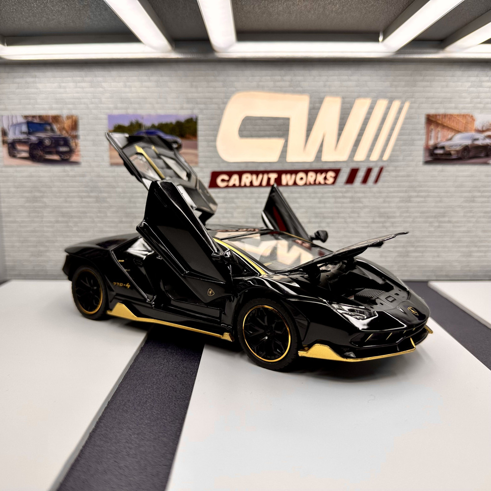 Металлическая инерционная машинка Ламборгини Хуракан Lamborghini Huracan черная, масштаб 1:24, длина #1