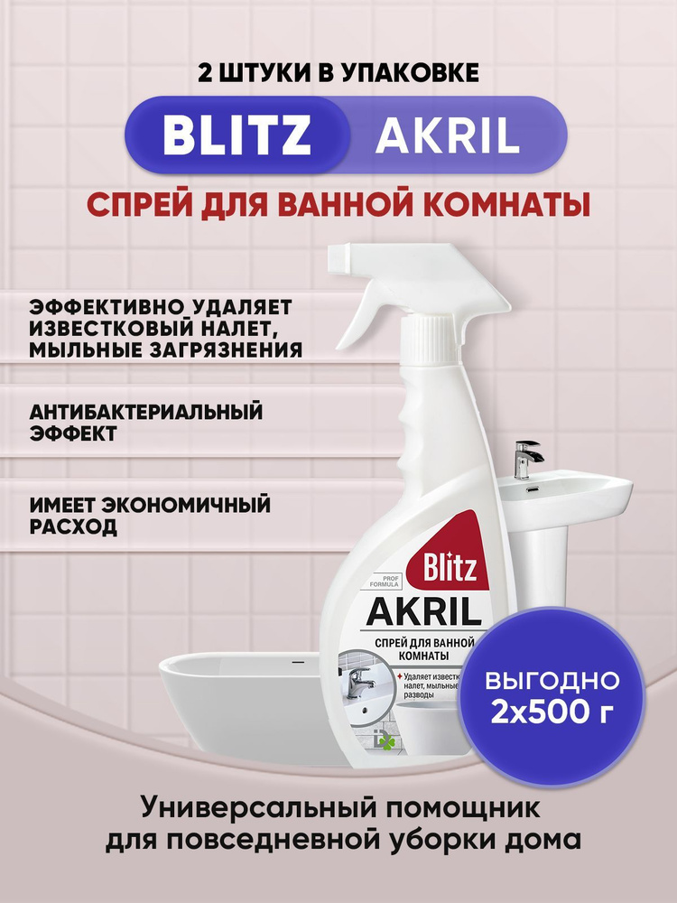 BLITZ AKRIL спрей для душевых кабин 500г/2шт #1