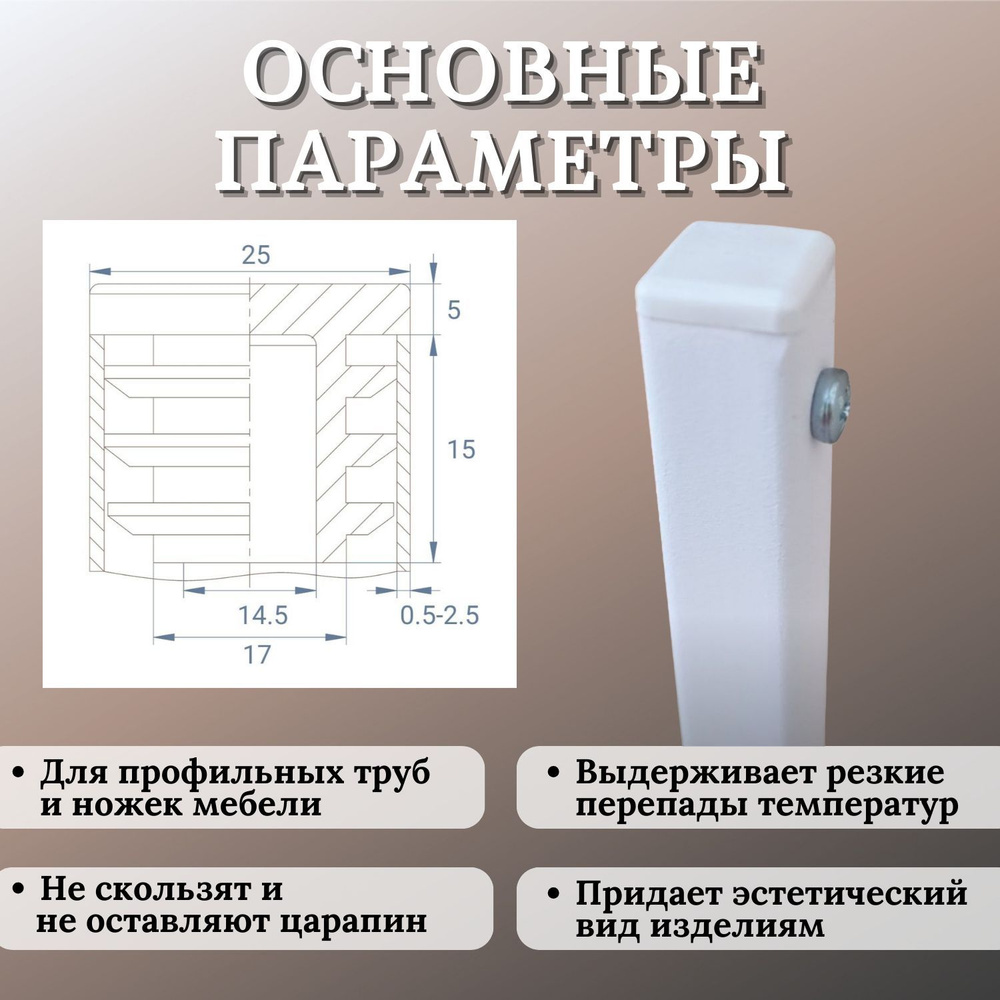 Заглушка для профильной трубы 25х25мм, цвет БЕЛЫЙ, 20шт #1