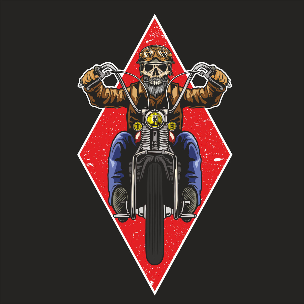 Наклейка Череп с классическим шлемом и бородой на мотоцикле 15x8 см  #1