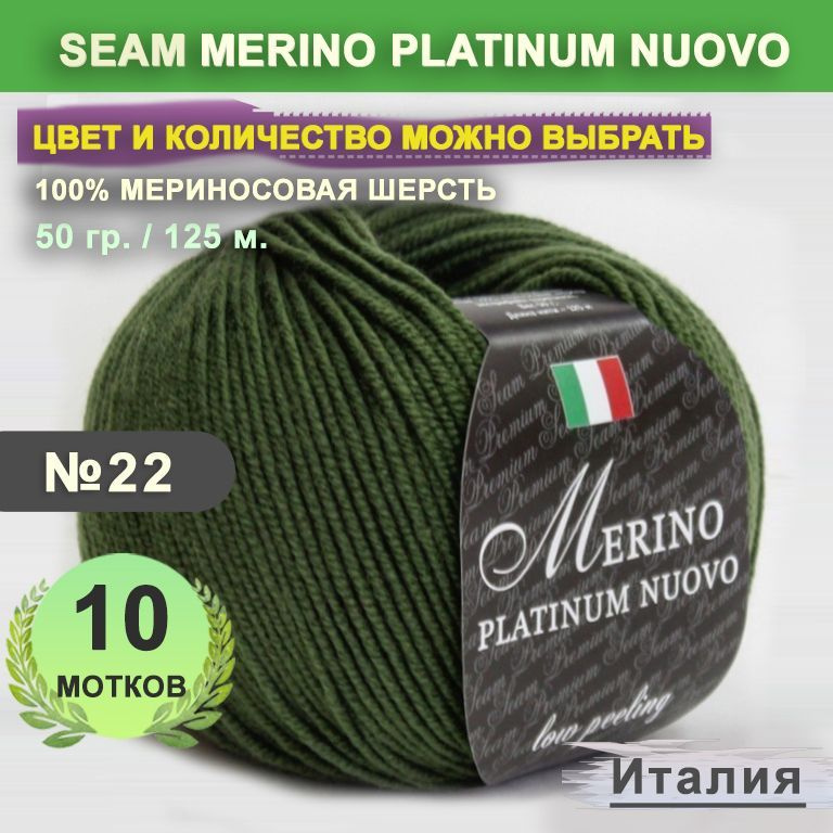 Пряжа для вязания: 10 мотков, цвет 22 Зеленый Seam Merino Platinum Nuovo (Сеам Мерино Платином Ново) #1