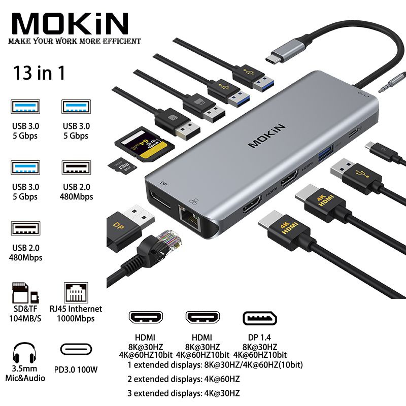 Док-станция-концентратор MOKiN USB-C для Book Air/Pro, iPad M1/M2 ...