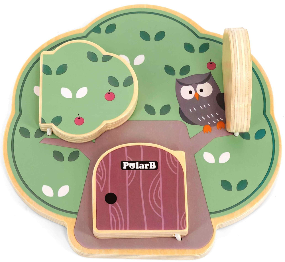 Обучающая игра "Прятки на дереве" в коробке открывающиеся дверки,за которыми лиса,сова и ежик  #1