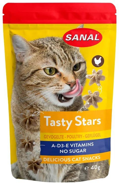 Лакомство для кошек SANAL Tasty Stars Poultry звездочки с курицей и витаминами A, D, E, 40 г  #1