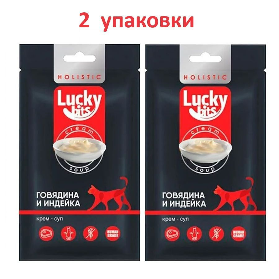 Лакомство для кошек Lucky bits крем-суп из филе говядины и индейки, 2 упаковки 5х20 г  #1