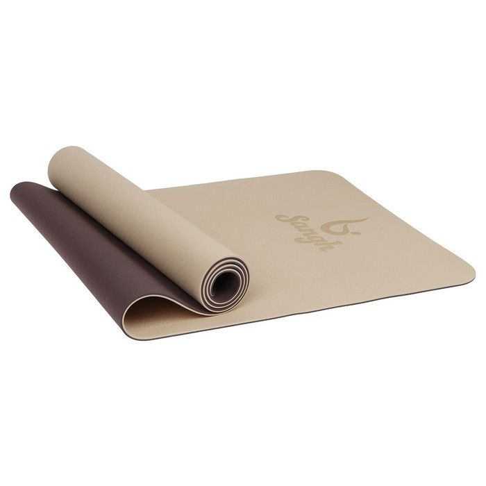 Коврик для йоги Sangh, 183х61х0,6 см, цвет бежевый/коричневый #1