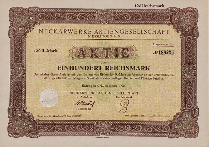 Германия, АО Неккарверке в Эсслингене, 1928 год, 100 рейхсмарок  #1