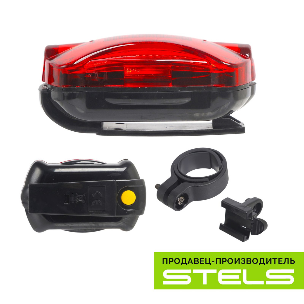 Задний фонарь для велосипеда STELS JY-004T, 5 светодиодов, 7 режимов, красно-чёрный  #1