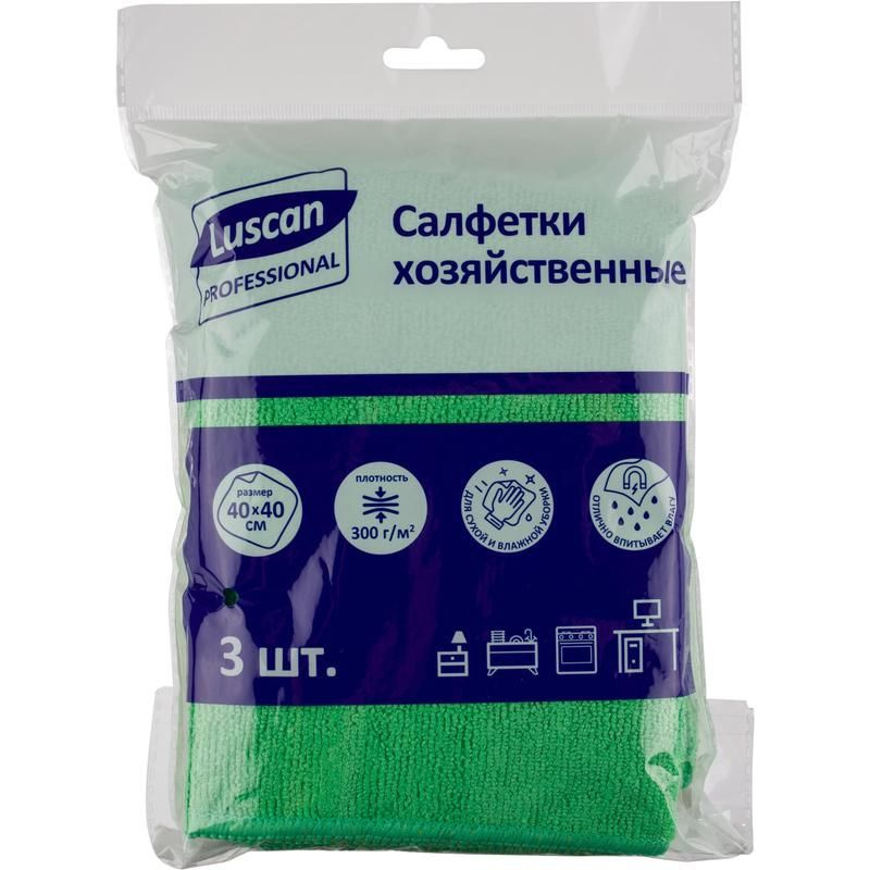 Салфетки хозяйственные Luscan Professional 300г/м2 40х40см зеленые, 3 штуки.  #1