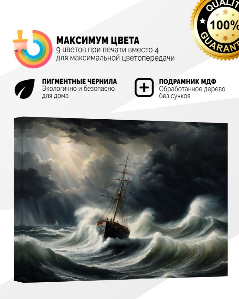 Картина на холсте 20x30 Шторм, корабль #1