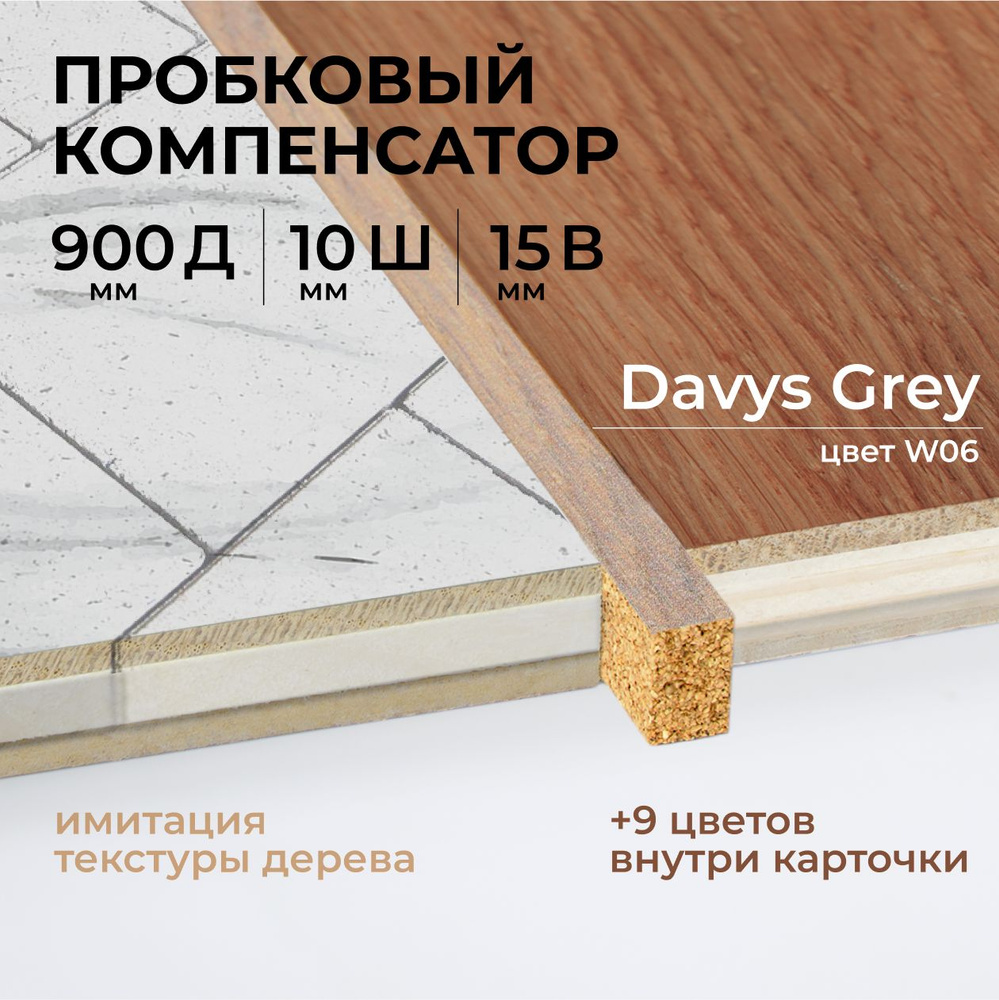 Порог напольный пробковый, порожек для напольных покрытий, пробковый компенсатор (W06 - цвет Davys Grey) #1