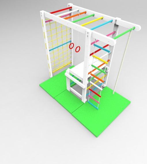 Детский спортивный комплекс Мини-П малышок снежок состоит из шведской стенки, гладиаторской сетки и рукохода. #1