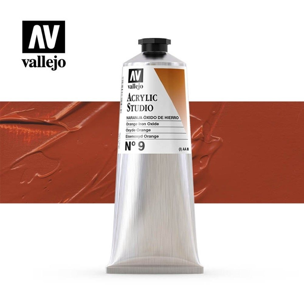 Акриловая краска Vallejo "Studio" #9 Orange Iron Oxide (Марс оранжевый), 125 мл  #1