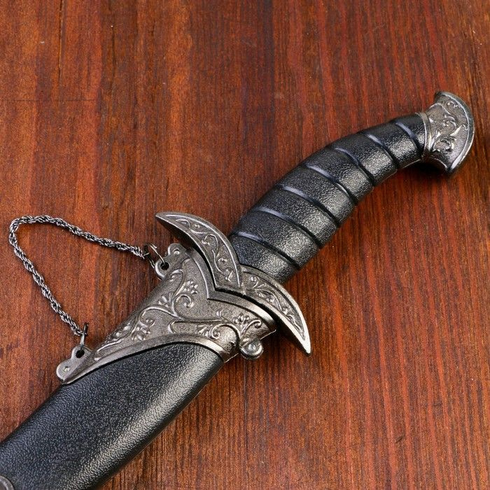 Сувенирный нож изогнутый, 26,5 см, на ножнах длинный завиток, чёрный  #1