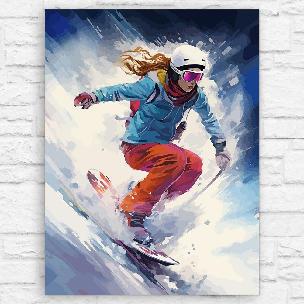 Картина по номерам на холсте спорт девушка на сноуборде (Зима, снег, лавина) - 13149 В 30x40  #1