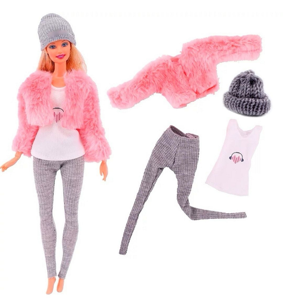 Одежда для Барби MUSIC 4 предмета: шуба, топ, штанишки и шапочка для Барби / одежда для куклы  #1