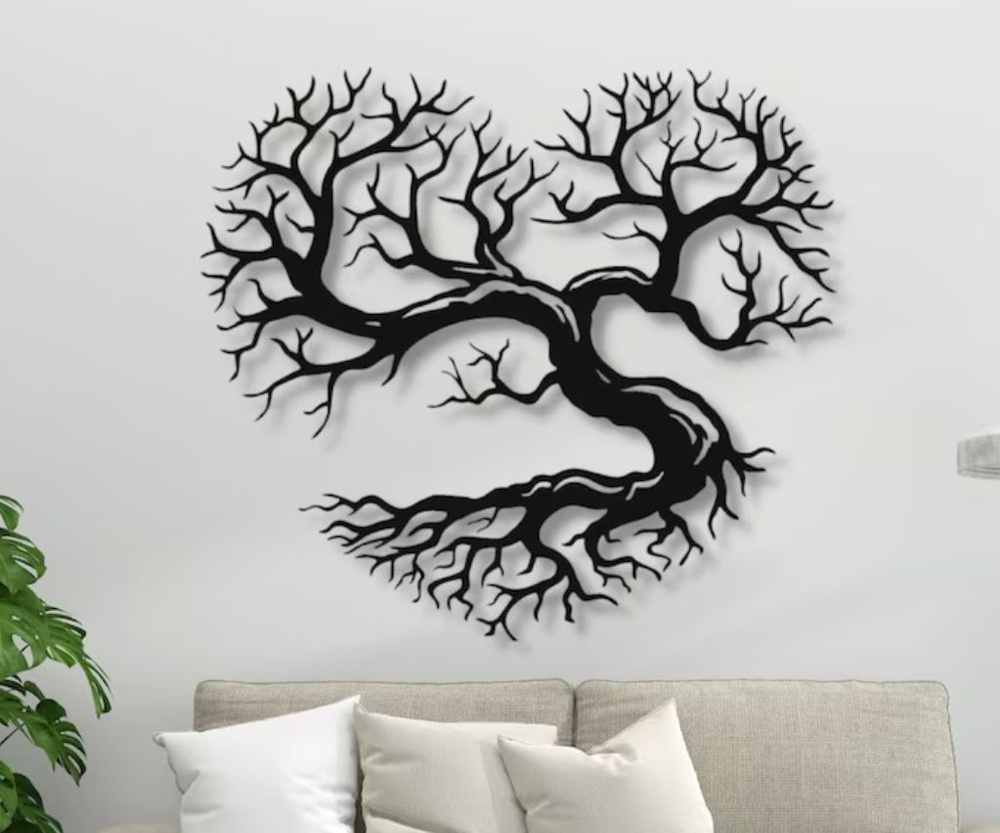Панно 60х45 см "Сердце из ветвей" декоративное настенное чёрное, декор на стену, картина  #1