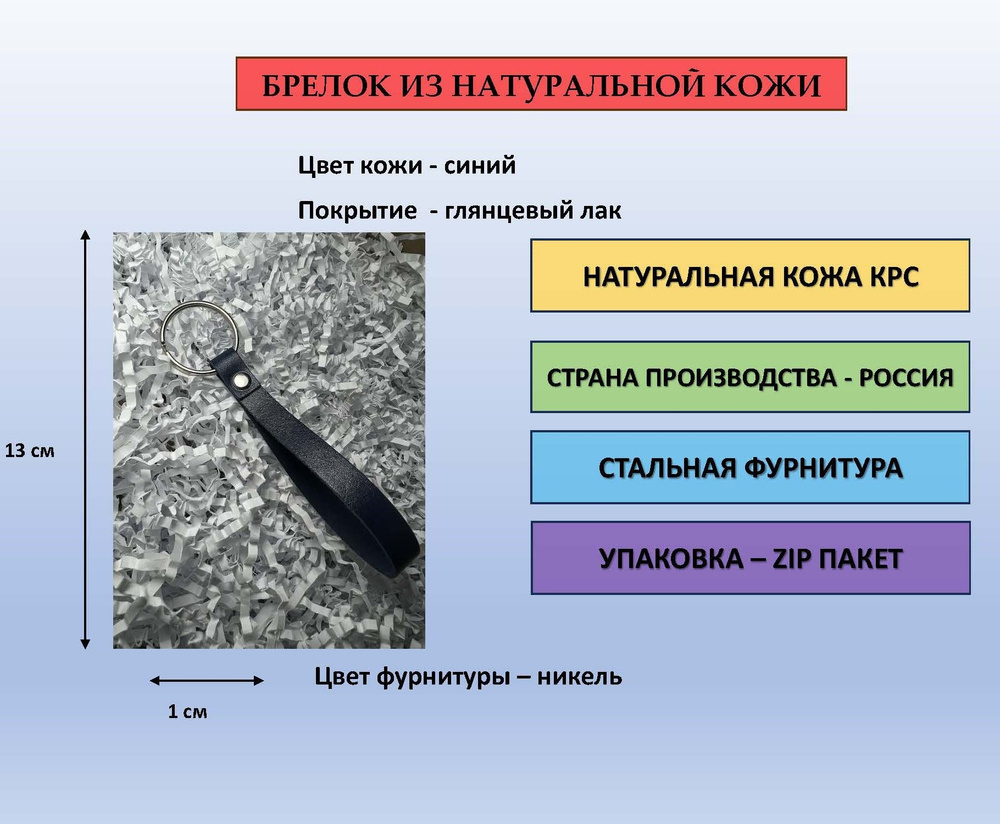 Брелок для ключей из кожи, для сумки, рюкзака синий глянцевый с фурнитурой цвета никель  #1