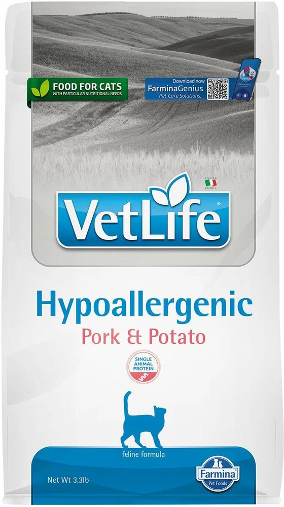 Vet Life Hypoallergenic Pork & Potato корм для кошек, 400 г #1