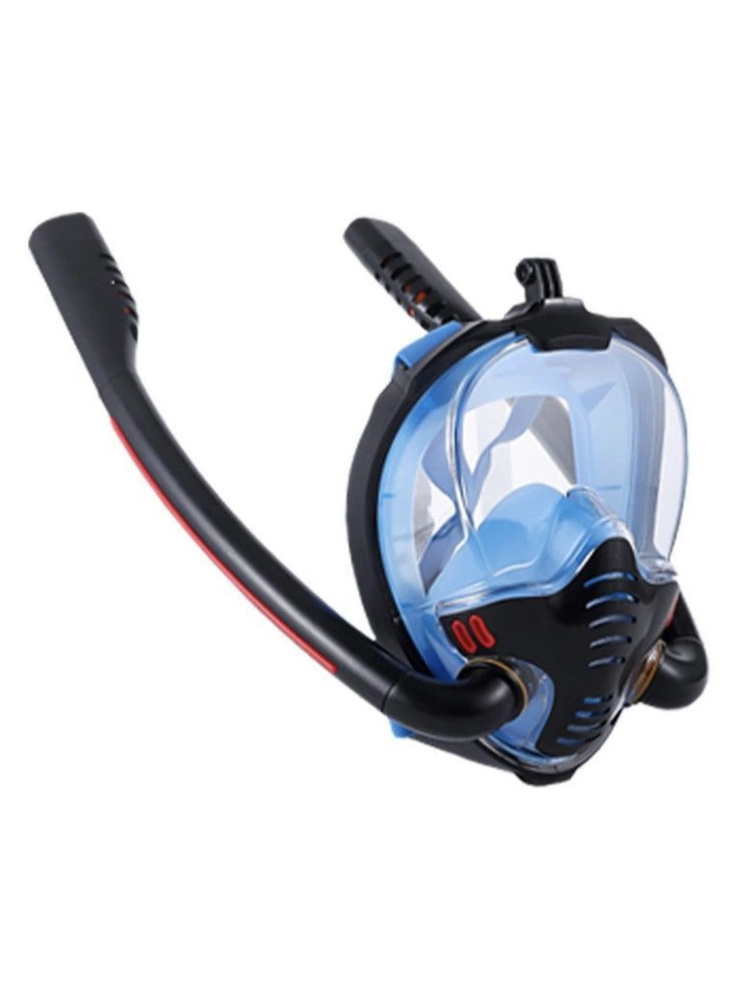 Полнолицевая маска для снорклинга 2 трубки и креплением для экшн камеры. черно-синяя. S/M  #1