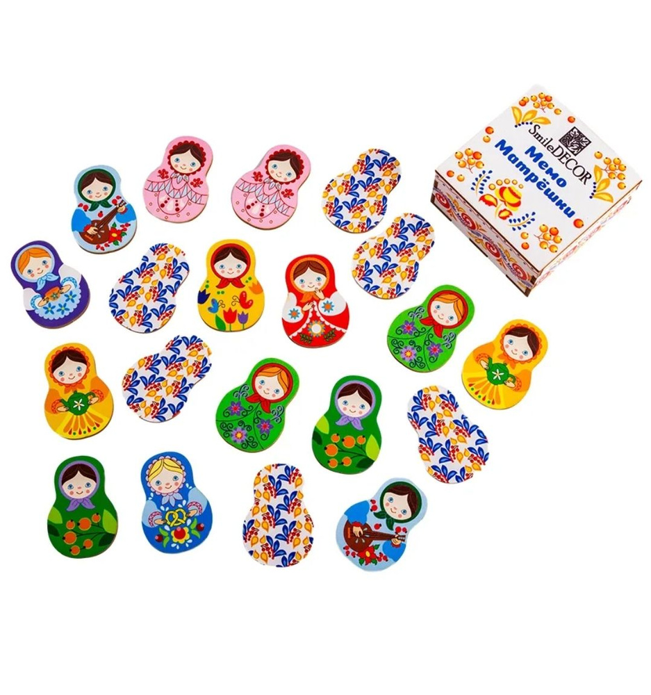 Настольная игра "Мемо. Матрешки.", деревянная 20 карточек - купить с ...
