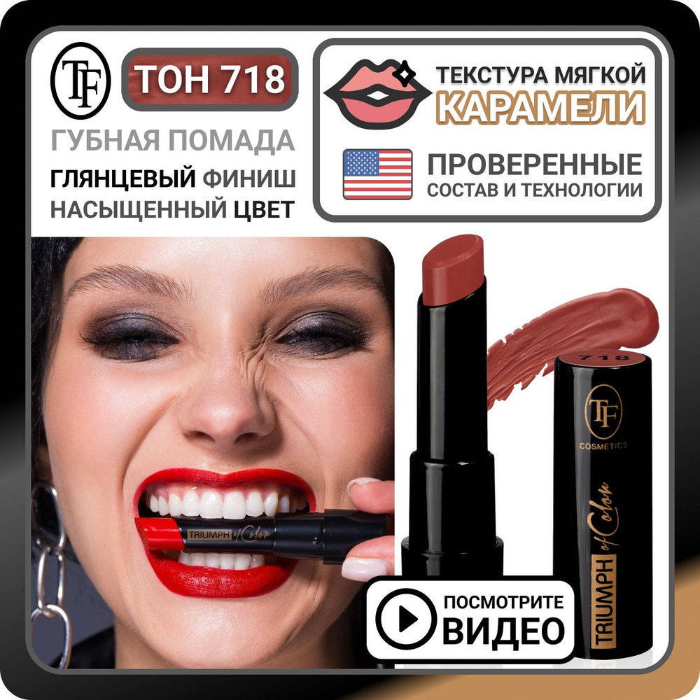 Глянцевая помада для губ TF Cosmetics TRIUMPH of Color тон 718 Темно ...