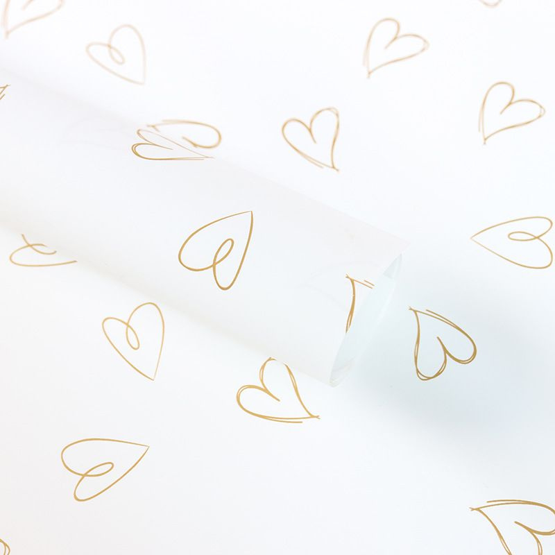 Пленка матовая для упаковки цветов, подарков "Сердечки" 54х54 - 5 шт. белый с золотыми сердечками  #1