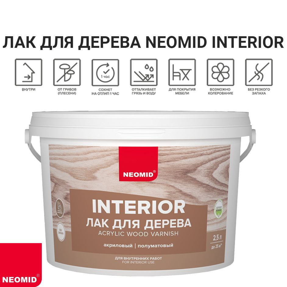 Акриловый лак для древесины NEOMID INTERIOR, 2,5 литра #1