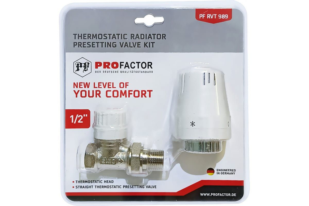 Комплект термостатический для радиатора, 1/2", прямой, с преднастройкой ProFactor, PF RVT 989  #1
