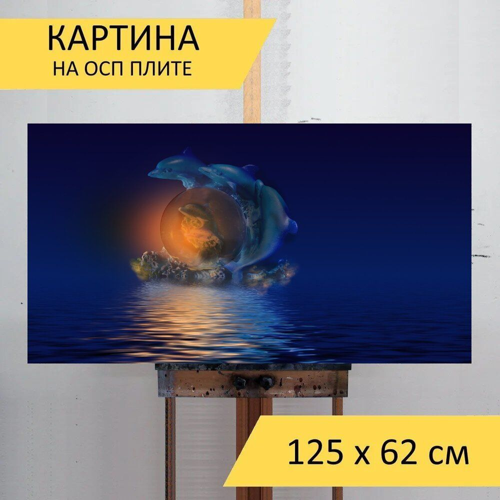 LotsPrints Картина "Рыбы, дельфин, море 71", 125  х 62 см #1