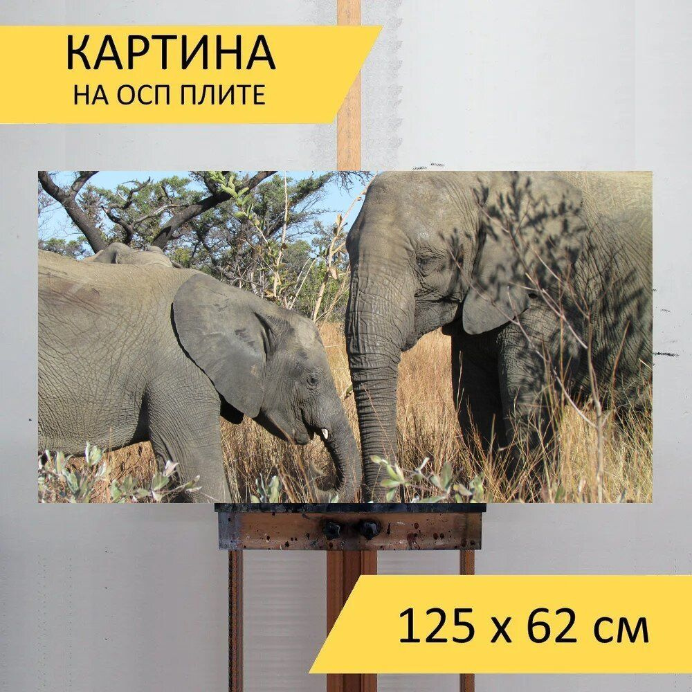 LotsPrints Картина "Слоны, детка, африка 05", 125  х 62 см #1